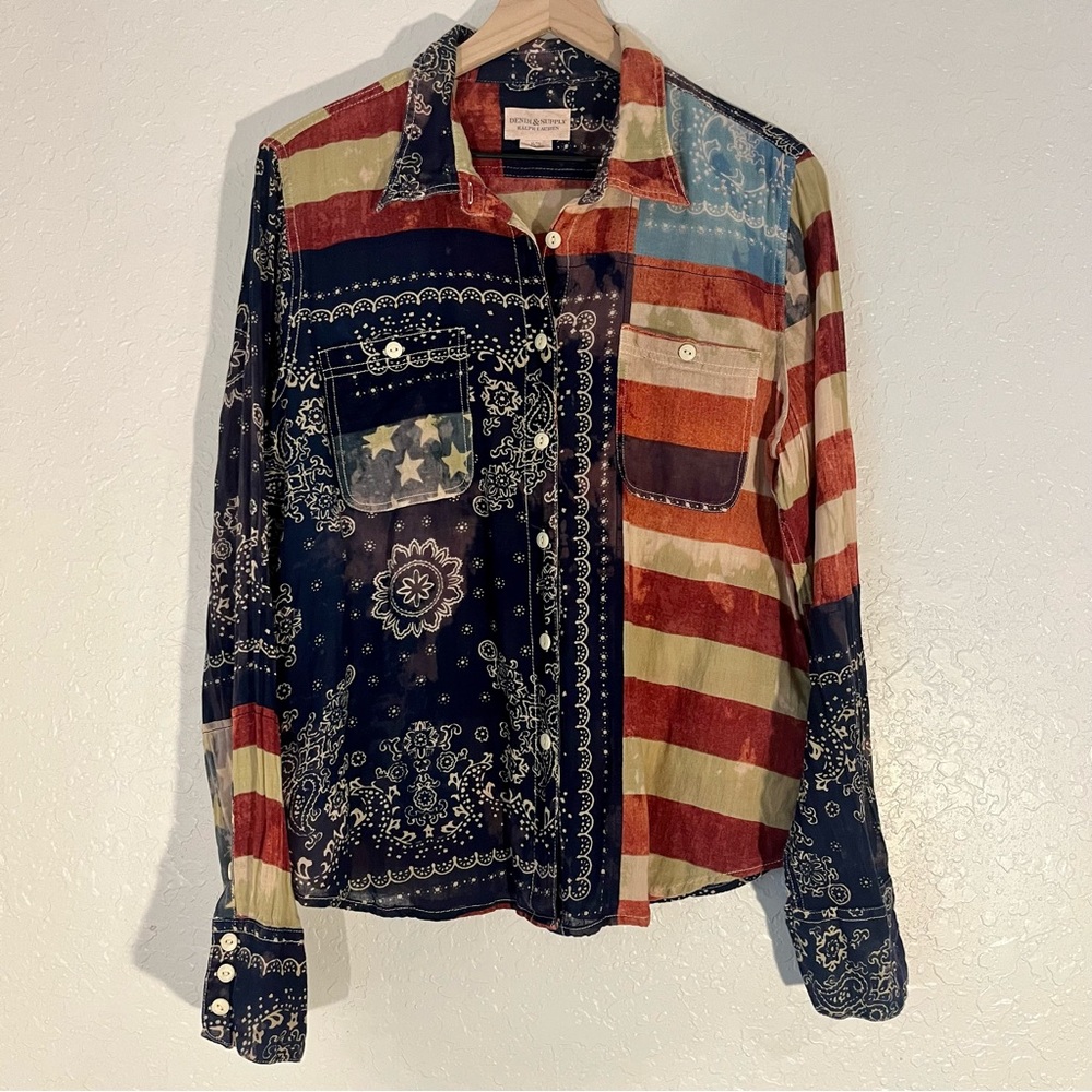 VINTAGE Denim & Supply Ralph Lauren Americana Patchwork Button-Up; Size XL!